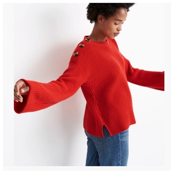 NWT Madewell Red Calloway Pullover Sweater Wool Blend Wide Sleeves Boatneck Boxy - Picture 10 of 15